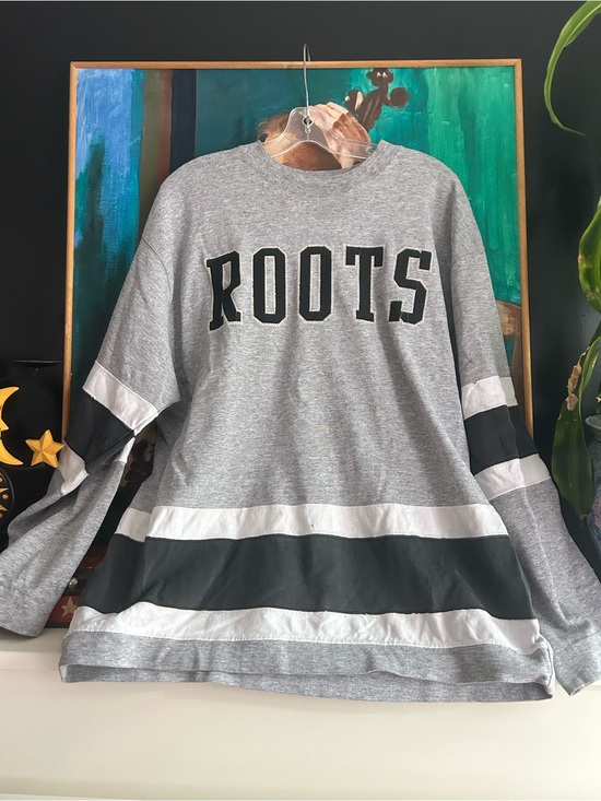 Roots Other - Vintage Y2K Roots Sporting Goods Hockey Jersey Long Sleeve Shirt Grey Black